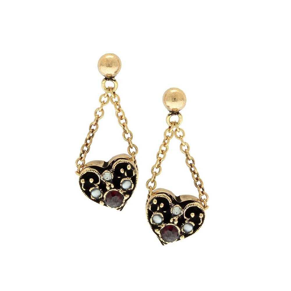 Серьги ALCOZER & J  с гранатом, жемчугом и Swarovski