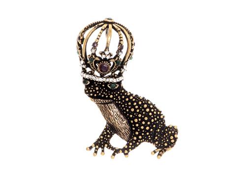 Брошь ALCOZER & J с гранатом, изумрудом, жемчугом и Swarovski S5565C малая