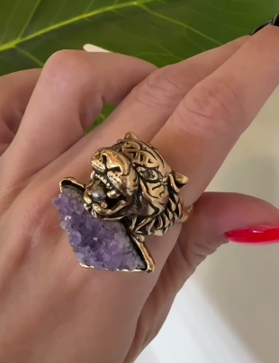 Кольцо ALCOZER & J  с аметистом, жемчугом и Swarovski