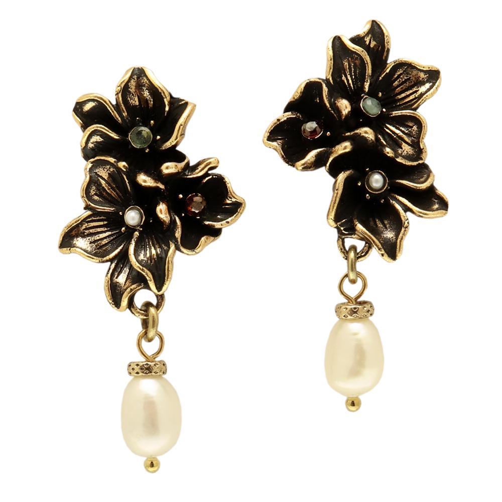 Серьги ALCOZER & J   с гранатом, изумрудом и жемчугом