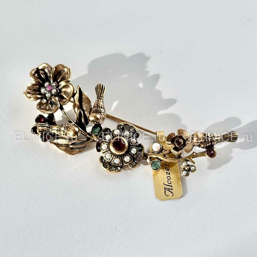 Брошь  ALCOZER & J S4342C с гранатом, рубином, изумрудом и Swarovski