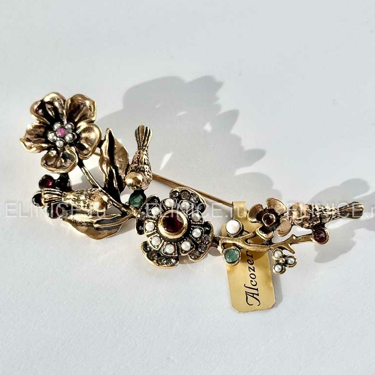 Брошь  ALCOZER & J S4342C с гранатом, рубином, изумрудом и Swarovski