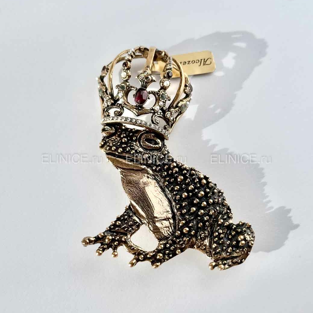 Брошь ALCOZER & J с гранатом, жемчугом, изумрудом и Swarovski S3913C крупная