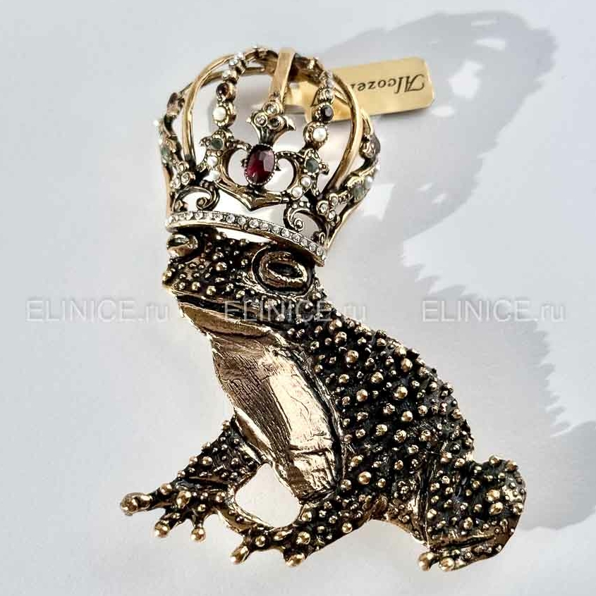 Брошь ALCOZER & J с гранатом, жемчугом, изумрудом и Swarovski S3913C крупная