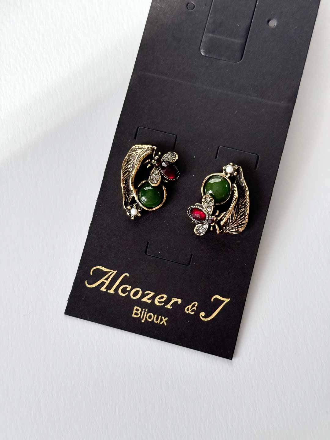 Серьги ALCOZER & J  с нефритом, гранатом, жемчугом и Swarovski