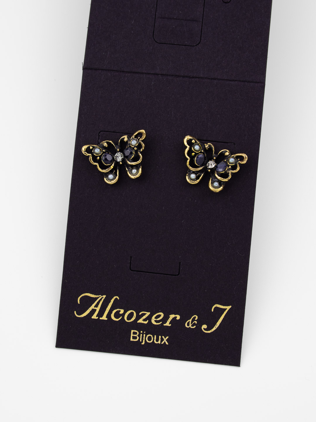 Серьги бабочки ALCOZER&J OP3500C с сапфиром и жемчугом и Swarovski