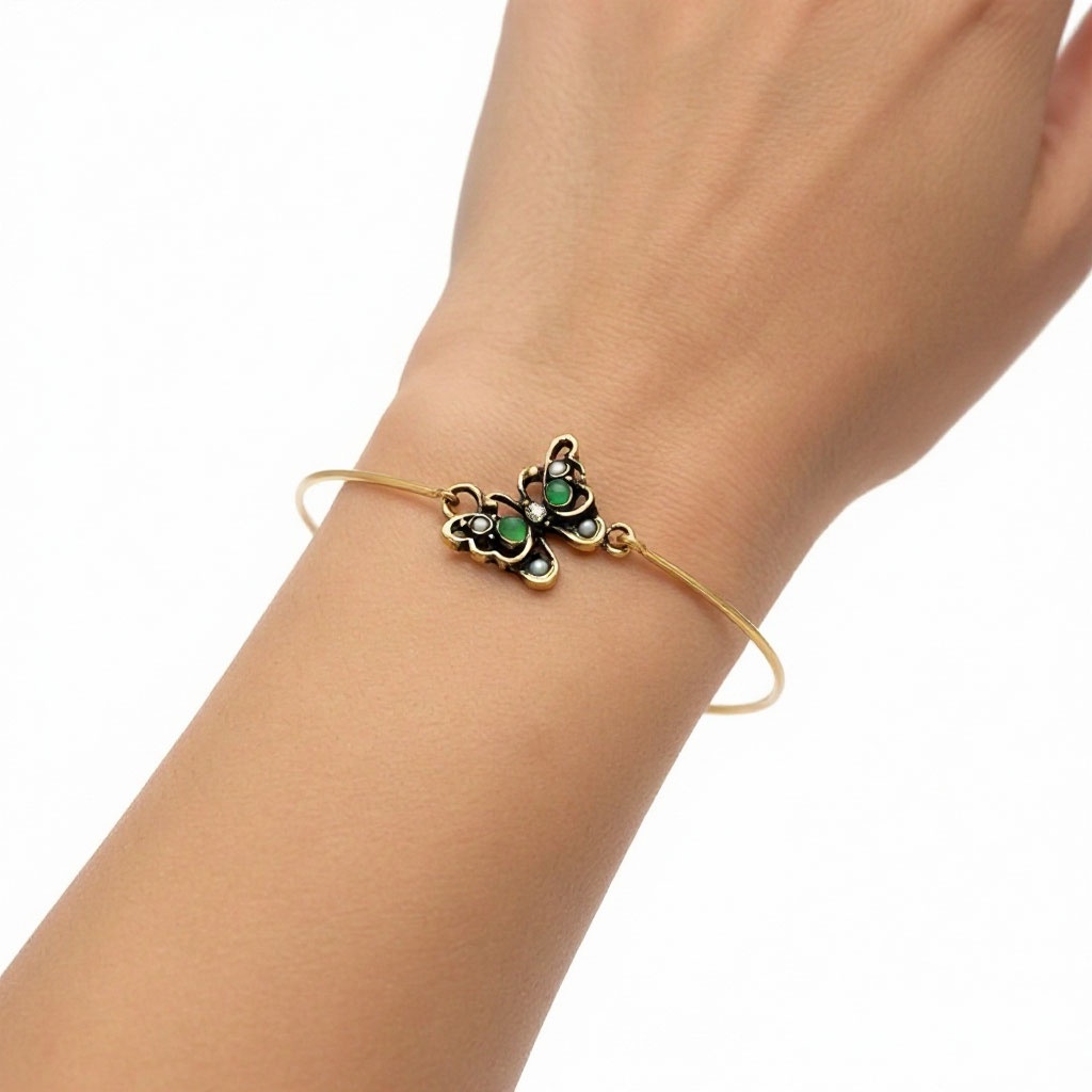 Браслет  ALCOZER&J   с изумрудом, жемчугом и Swarovski
