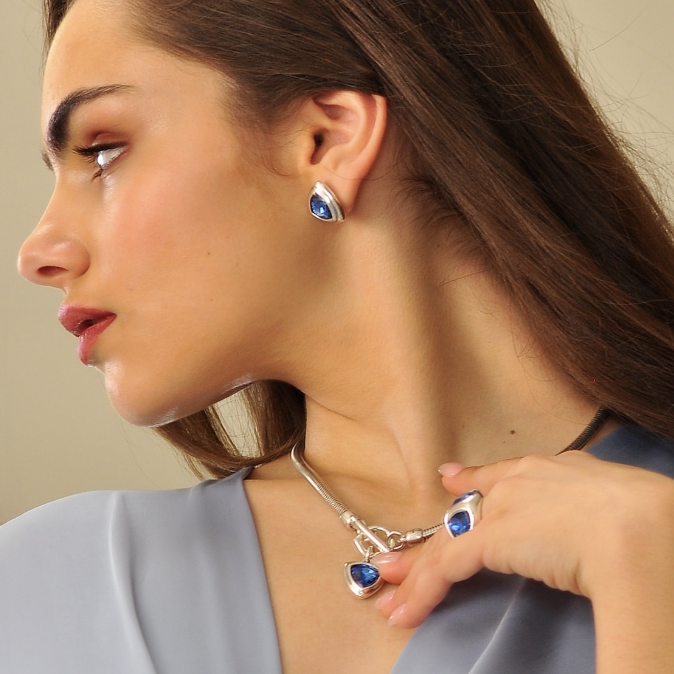 Серьги пусеты крупные CICLON 251608-71 Лазурный