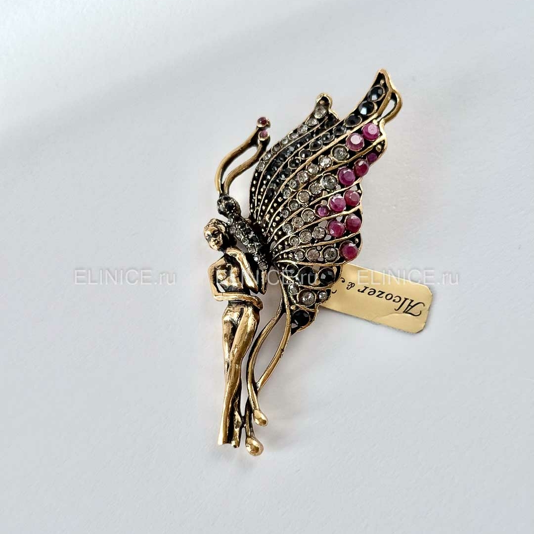 Брошь Alcozer&J S5138C с сапфиром, рубином и Swarovski