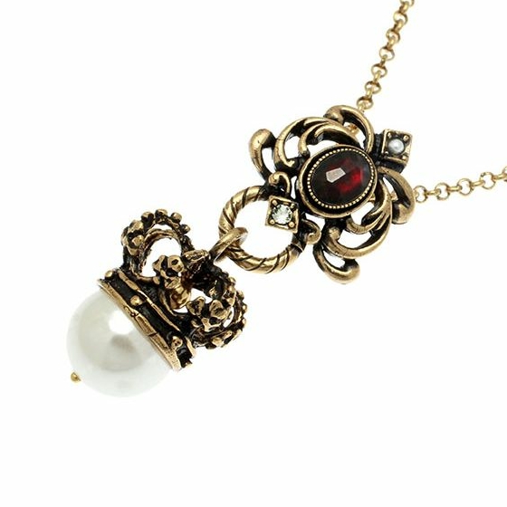 Колье ALCOZER & J  с жемчугом, гранатом и Swarovski F006C