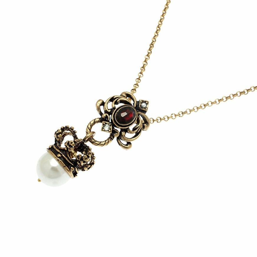 Колье ALCOZER & J  с жемчугом, гранатом и Swarovski F006C
