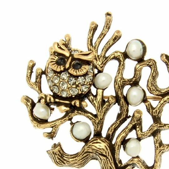 Брошь ALCOZER & J с сапфиром, жемчугом  и Swarovski  S3917C