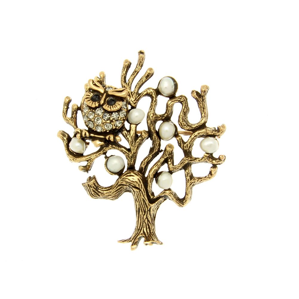 Брошь ALCOZER & J с сапфиром, жемчугом  и Swarovski  S3917C