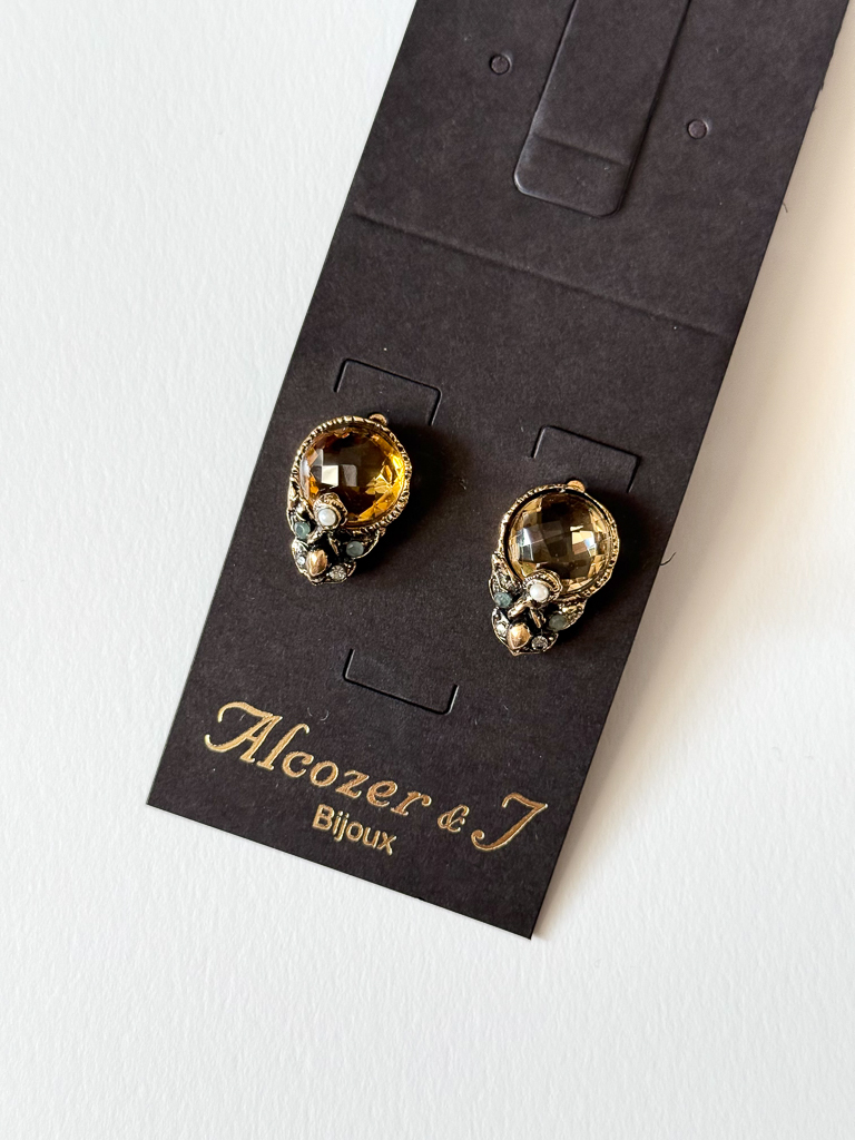 Серьги Alcozer & J  с цитрином, изумрудом. жемчугом и Swarovski