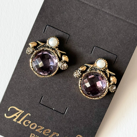 Серьги ALCOZER & J   с аметистом, жемчугом и Swarovski