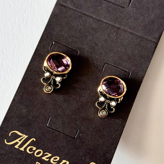Серьги ALCOZER & J   с аметистом, жемчугом и Svarovski