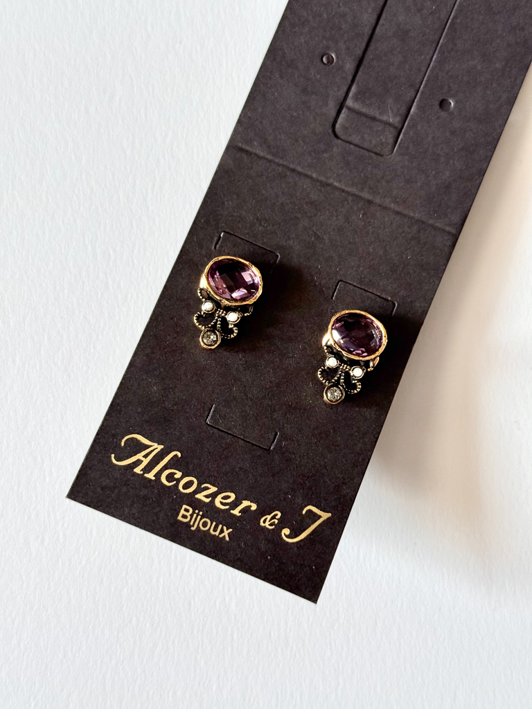 Серьги ALCOZER & J   с аметистом, жемчугом и Svarovski