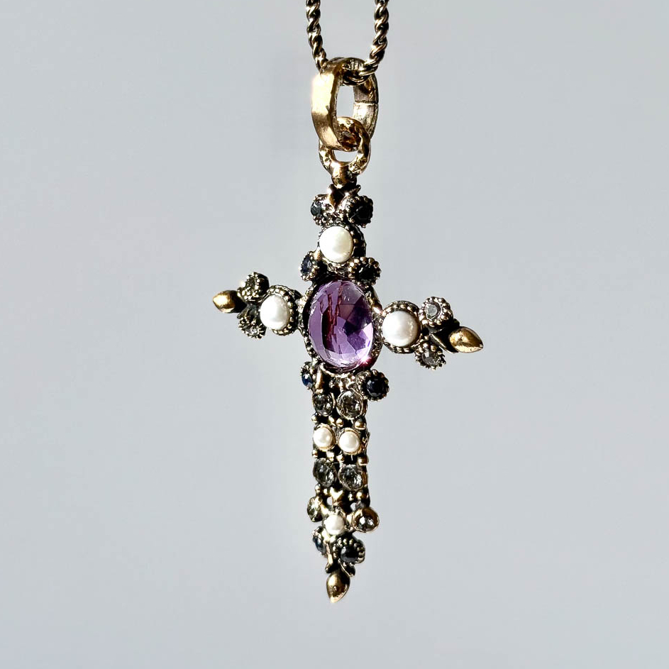 Колье ALCOZER & J с аметистом, жемчугом, сапфиром и Swarovski