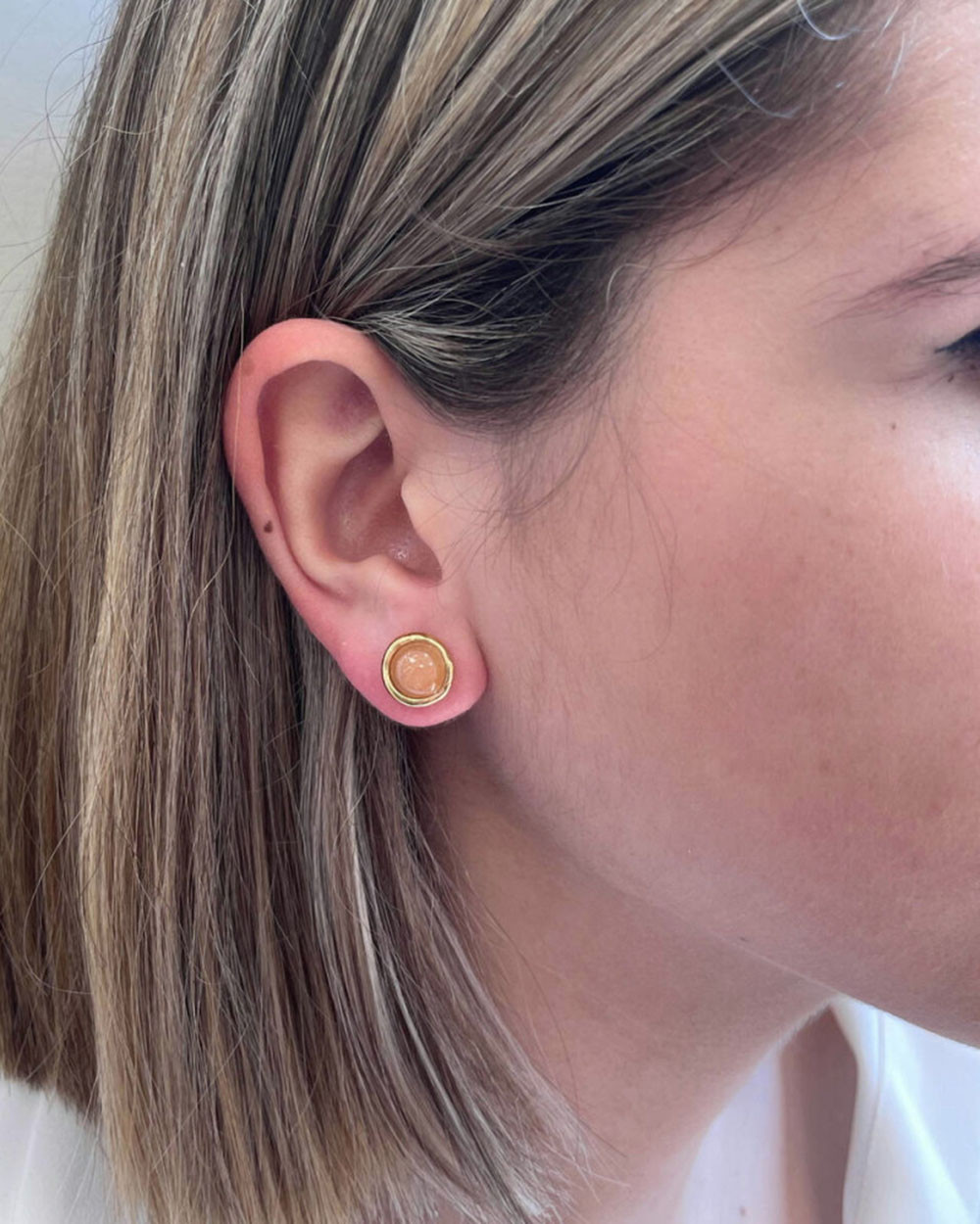 Серьги Velatti A-263-090 с персиковым лунным камнем 8 мм