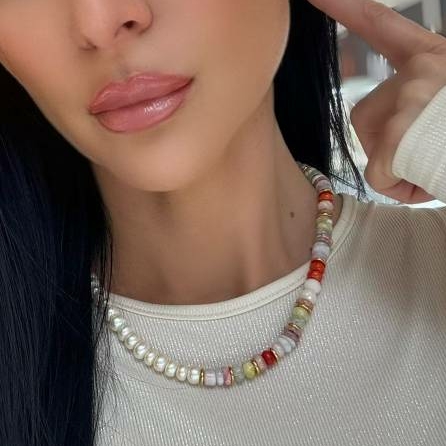 Колье Velatti N-344-024 с жемчугом и миксом из натур. камней