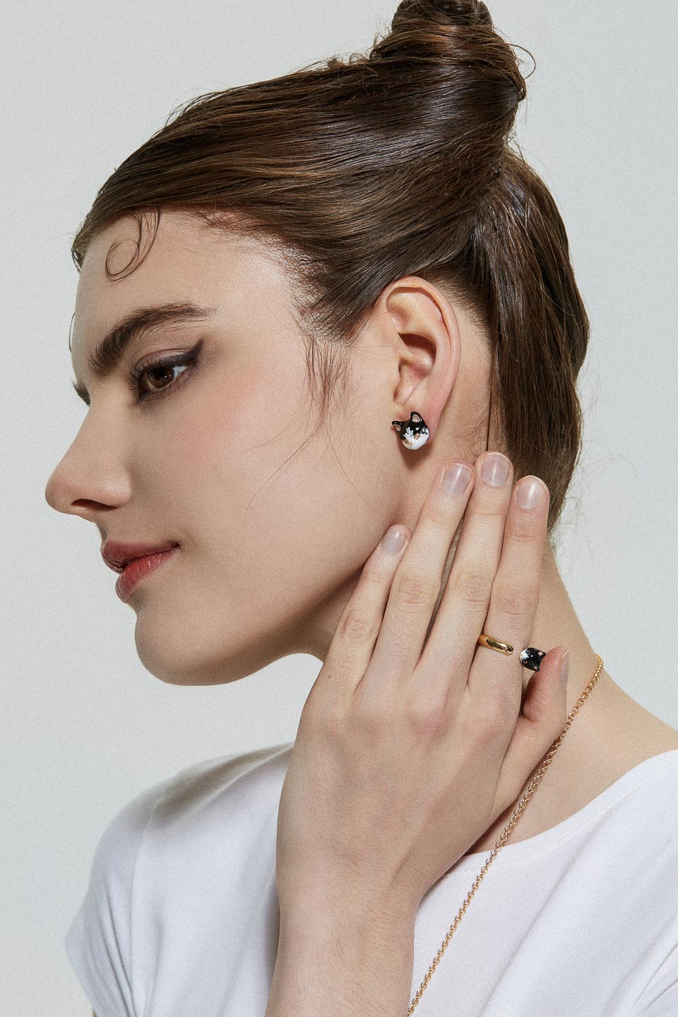 Серьги POLINA FIRENZE OR3258 Кот чёрно-белый