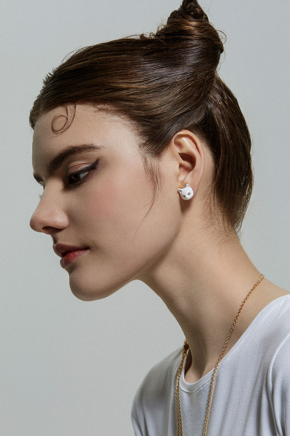 Серьги POLINA FIRENZE OR3934 Кот белый