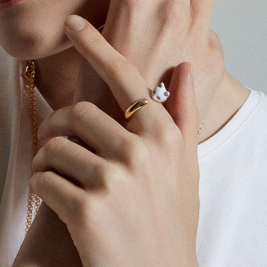 Кольцо POLINA FIRENZE AN3932 Кот белый малый