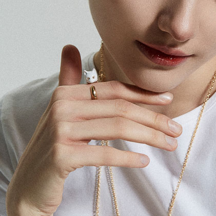 Кольцо POLINA FIRENZE AN3931 Кот белый крупный