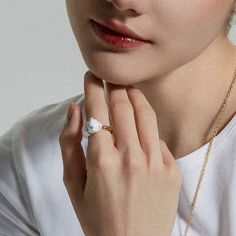 Кольцо POLINA FIRENZE AN3931 Кот белый крупный