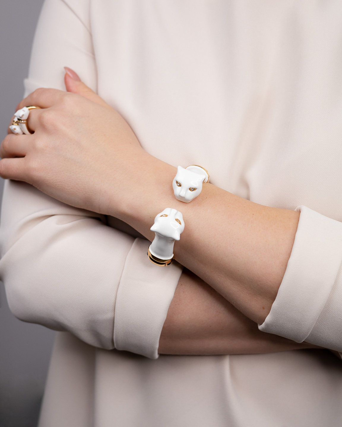 Браслет POLINA FIRENZE BR2668 Пантера белая крупная