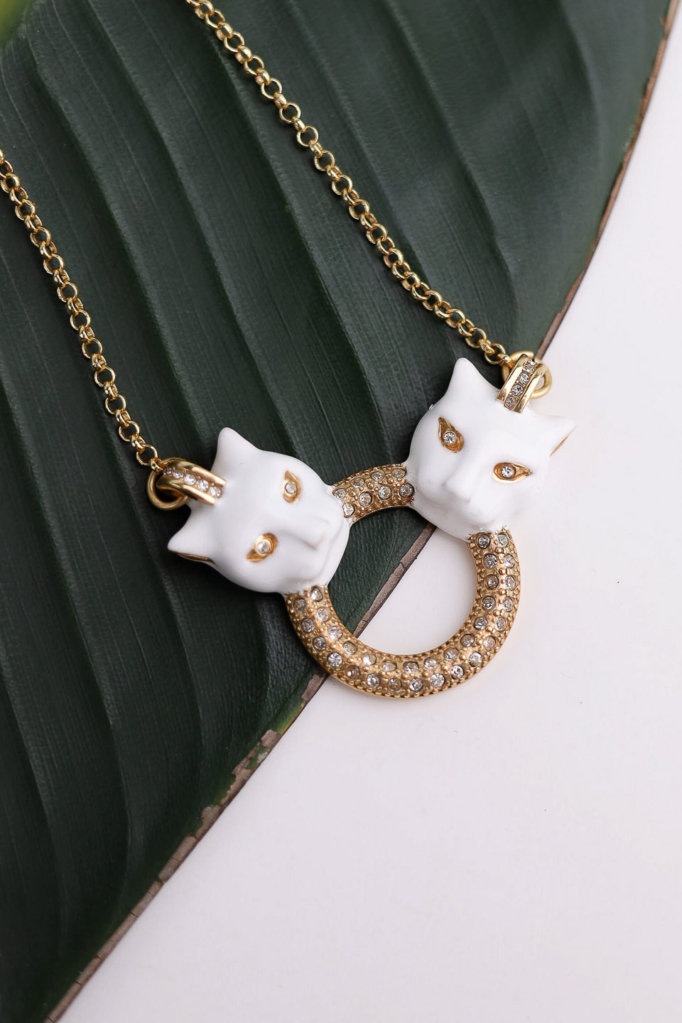 Колье POLINA FIRENZE CL3040 Пантеры белые с кольцом средние