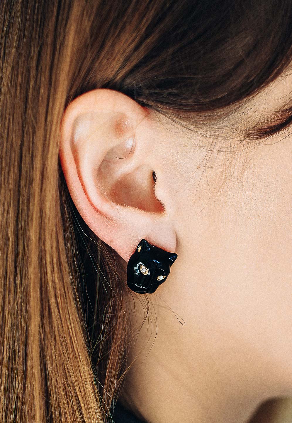 Серьги POLINA FIRENZE OR2306 Пантера черная средняя