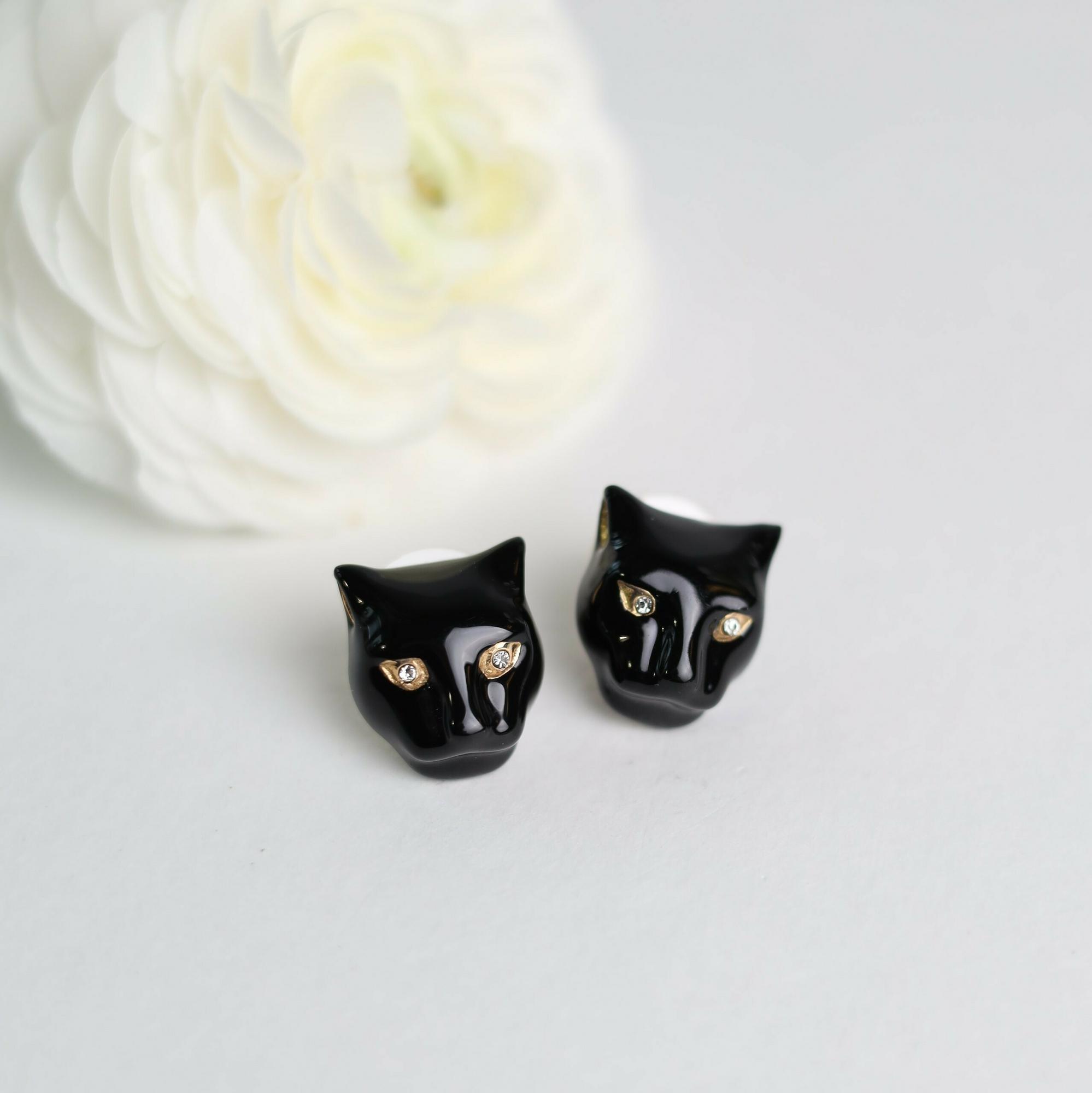 Серьги POLINA FIRENZE OR2306 Пантера черная средняя