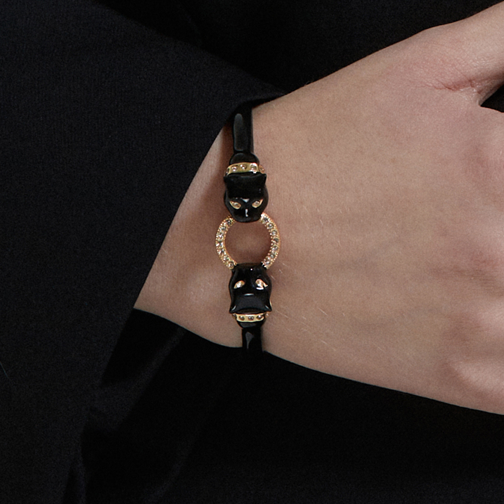Браслет POLINA FIRENZE BR3000 Пантера черная двойная с кольцом