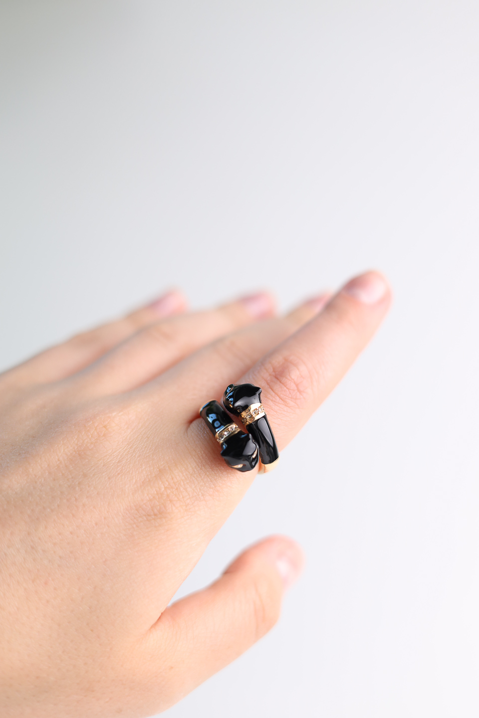 Кольцо POLINA FIRENZE AN3028 Пантера черная двойная