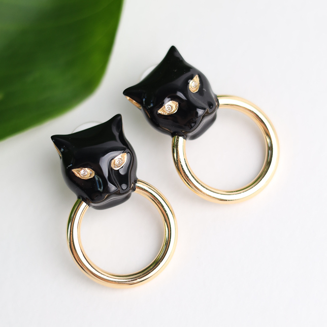 Серьги POLINA FIRENZE OR2673 Пантеры черные с кольцами