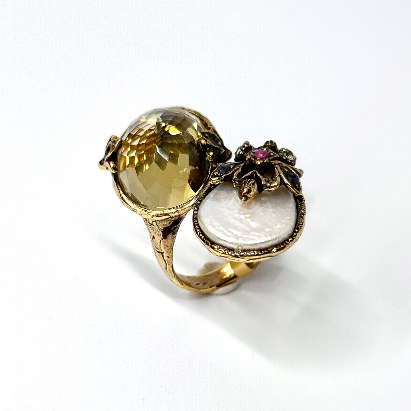 Кольцо ALCOZER & J с цитрином, жемчугом, рубином, сапфиром и Swarovski