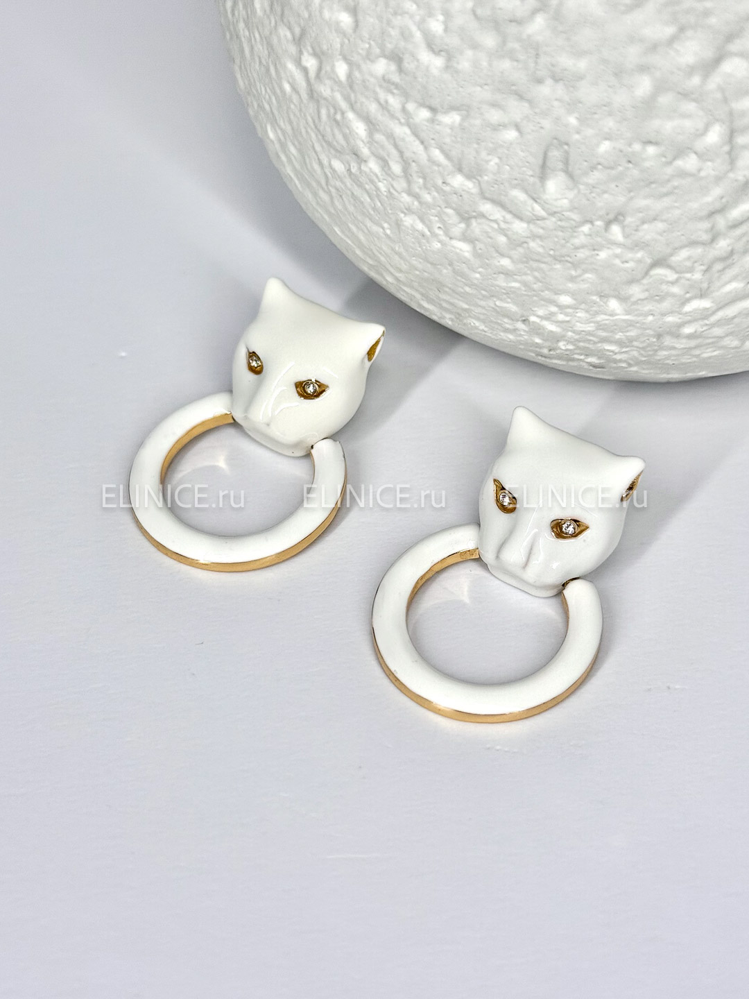Серьги POLINA FIRENZE белые пантеры с кольцами OR4137