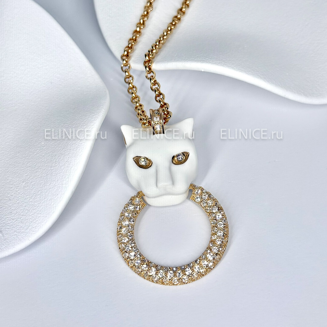 Колье POLINA FIRENZE белая пантера крупная с кольцом с кристаллами PE2669