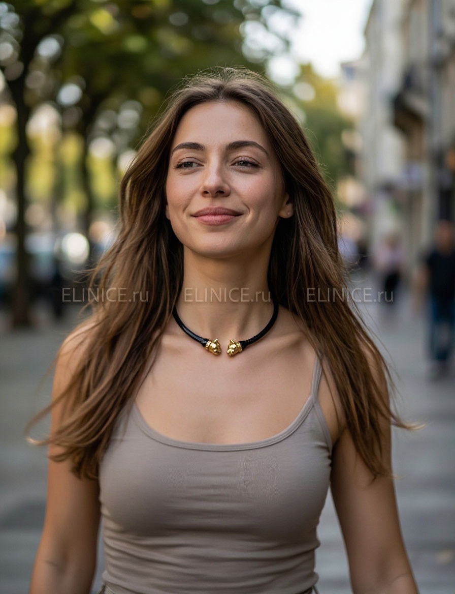 Колье POLINA FIRENZE пантеры золотые обруч чёрный CL2181
