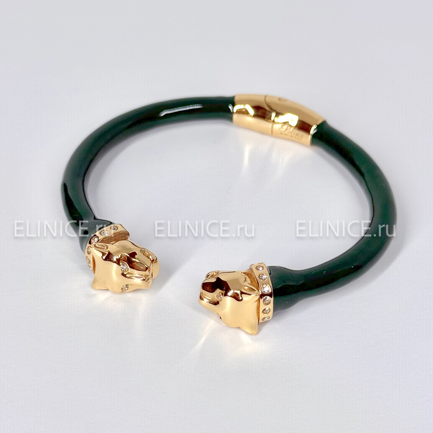 Браслет POLINA FIRENZE золотые пантеры малахитовый BR2987