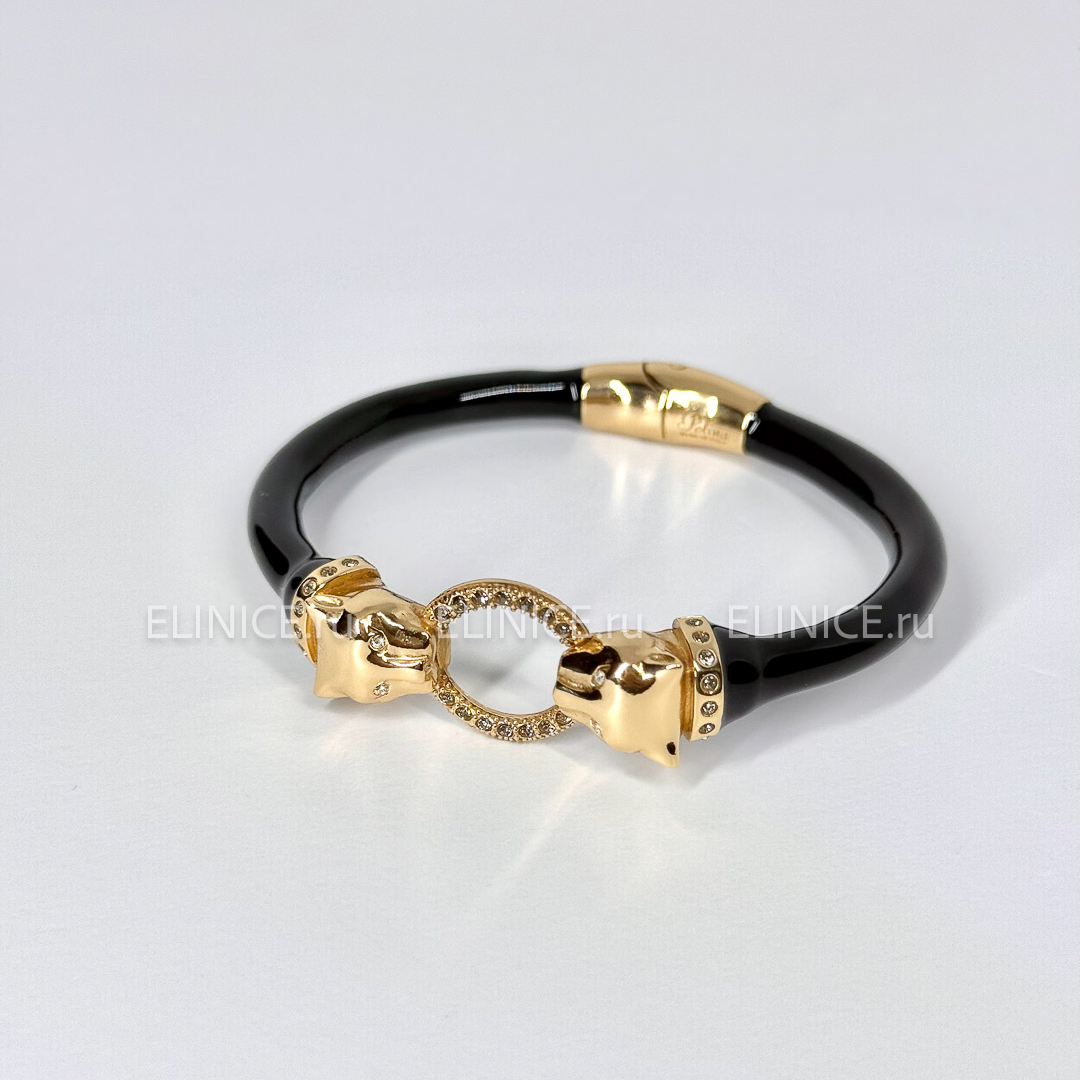 Браслет POLINA FIRENZE пантеры чёрно-золотые с кольцом с кристаллами BR3005