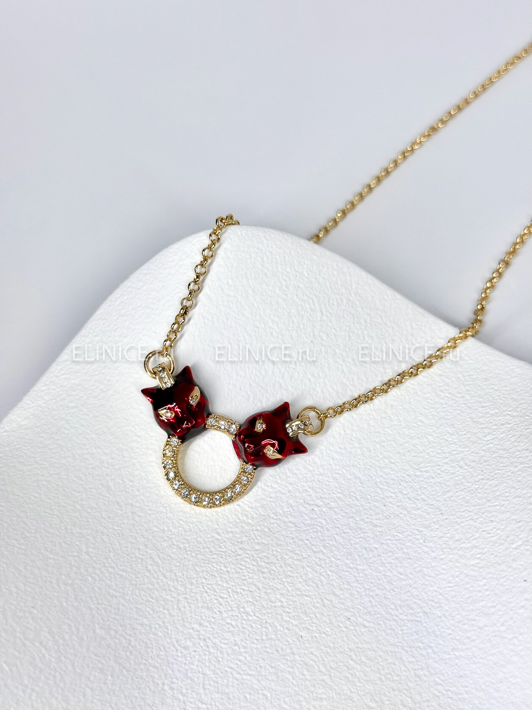 Колье POLINA FIRENZE пантеры двойные с кристаллами бордо CL2925