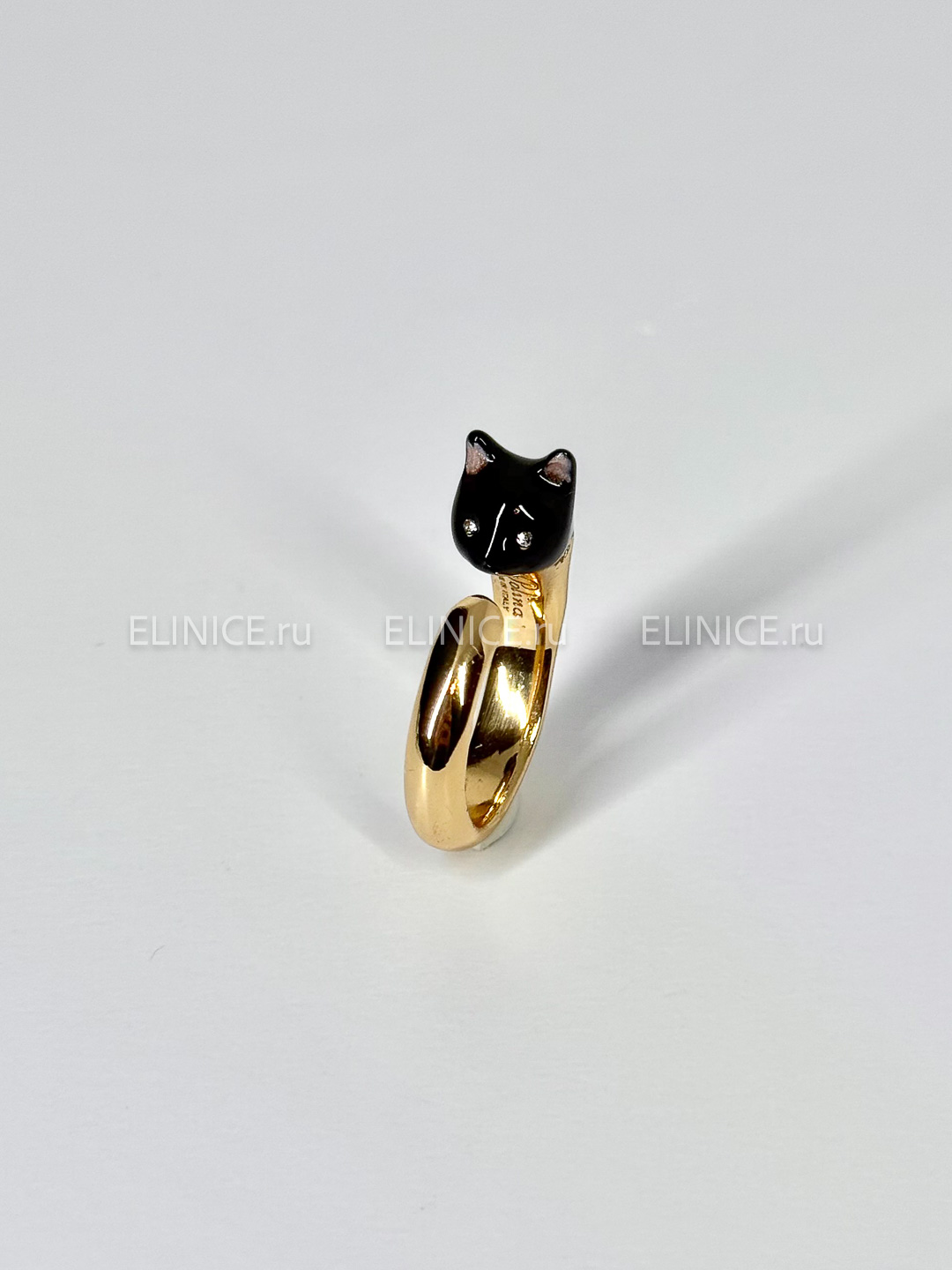 Кольцо POLINA FIRENZE кот чёрный малый AN3044