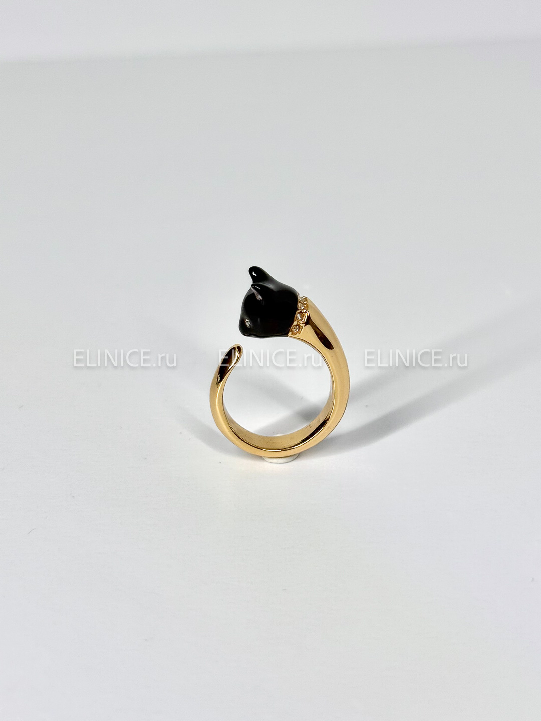 Кольцо POLINA FIRENZE кот чёрный малый AN3044