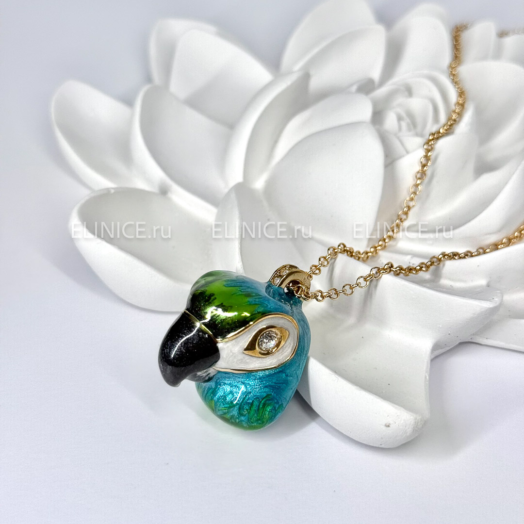 Колье POLINA FIRENZE попугай зелёно-голубой PE4274
