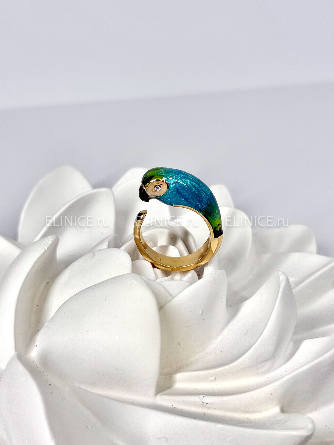 Кольцо POLINA FIRENZE попугай зелёно-голубой малый AN4272