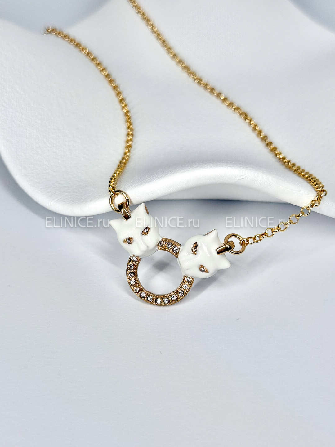 Колье POLINA FIRENZE двойные пантеры белые с кристаллами CL2924
