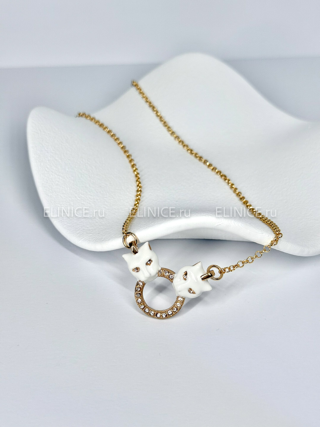 Колье POLINA FIRENZE двойные пантеры белые с кристаллами CL2924