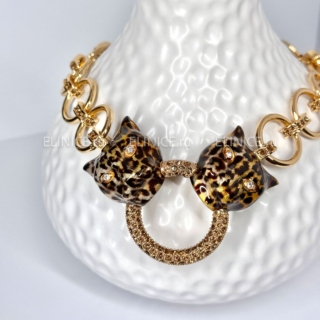 Колье POLINA FIRENZE двойные ягуары с кристаллами крупные CL3079